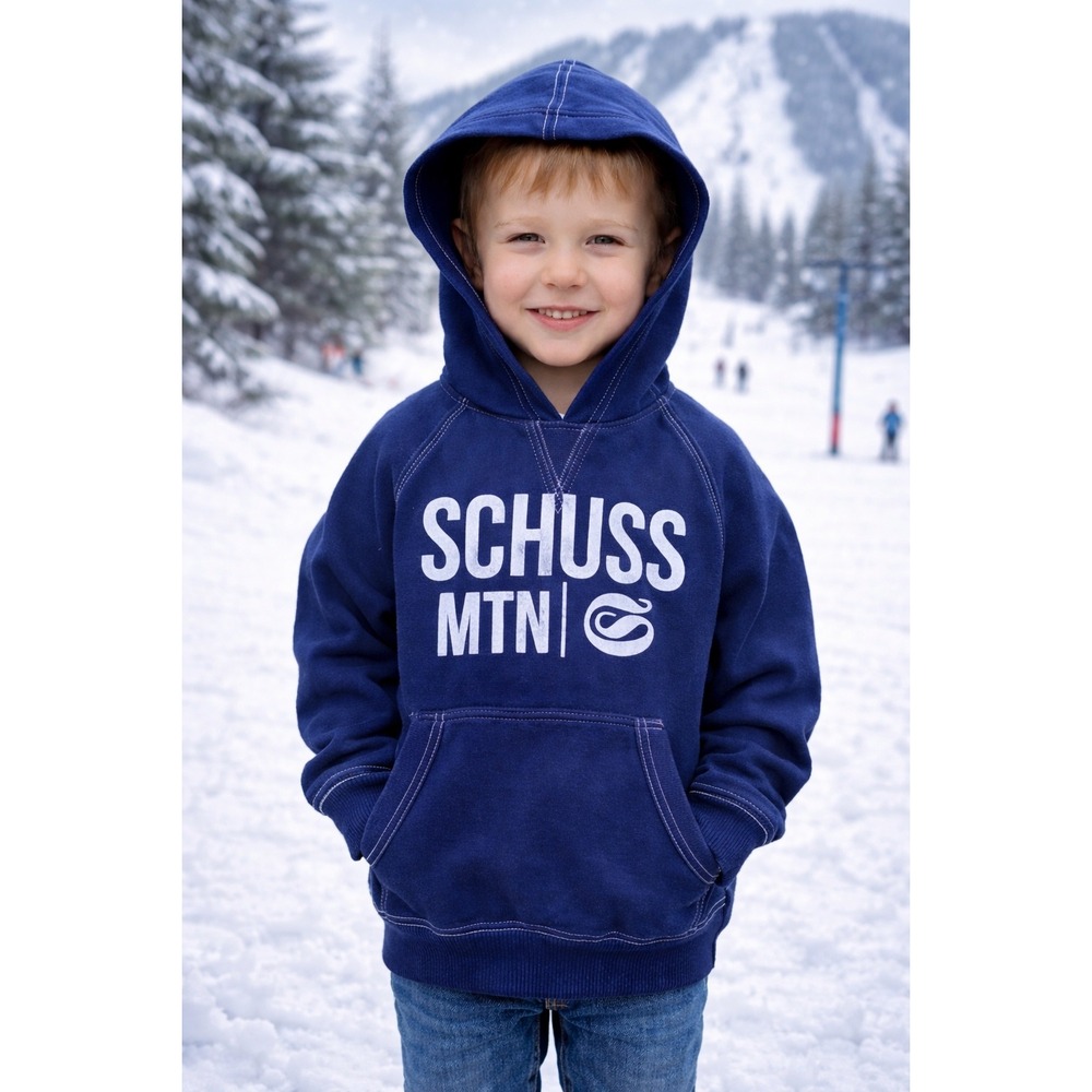 Schuss Mountain Hoodie Sweatshirt Boy’s Small Blue Ski Resort Pullover
